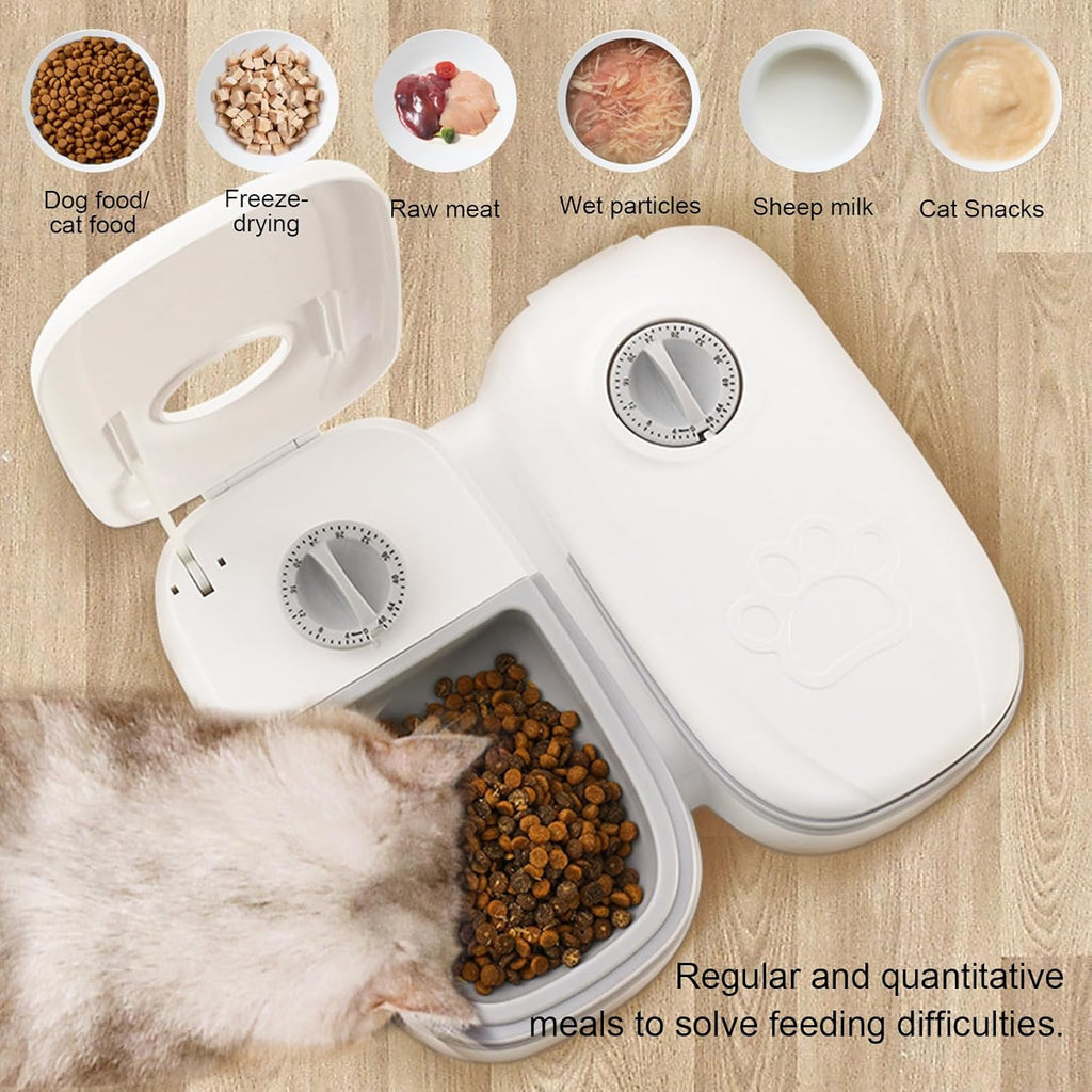 CARLA HOME 2 Meal Automatic Pet Feeder with Timer for Cat & Dog Wet & Dry Food (Dual Bowl 700ML)
