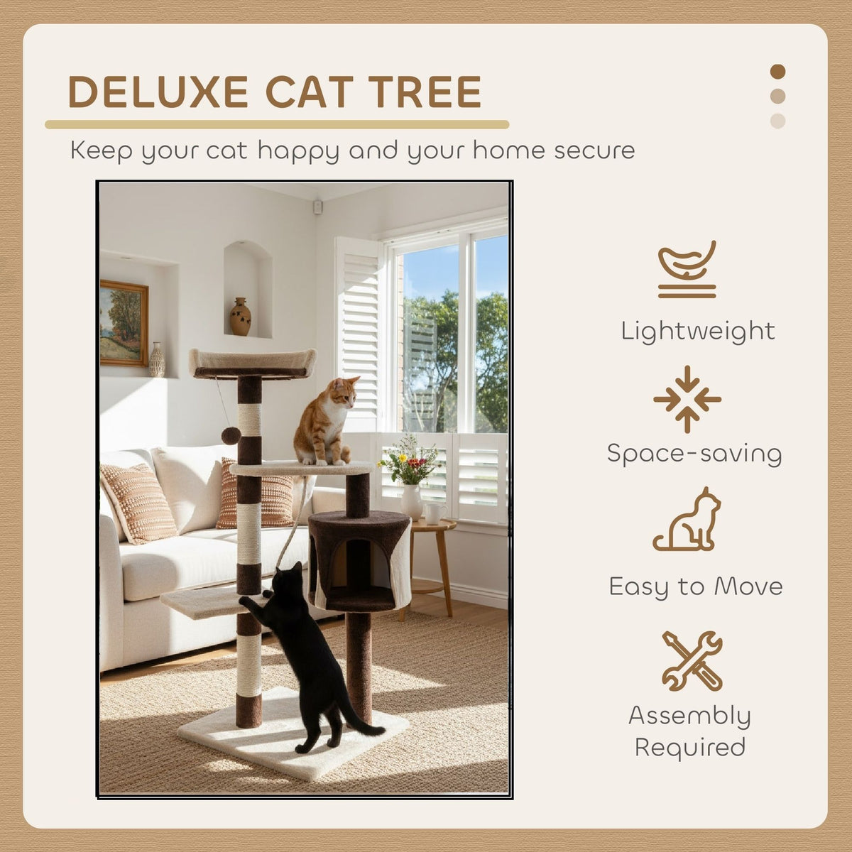 CARLA HOME 140cm Cat Tree for Indoor Cats with Plush Perch, Sisal Scratching Posts & Condo for Kittens & Adult Cats (Beige)