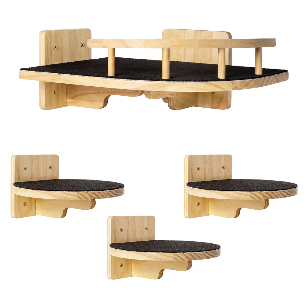 Pawz Cat Wall Shelves Corner Cat Tree with Guard Rail 15mm Pine Wood