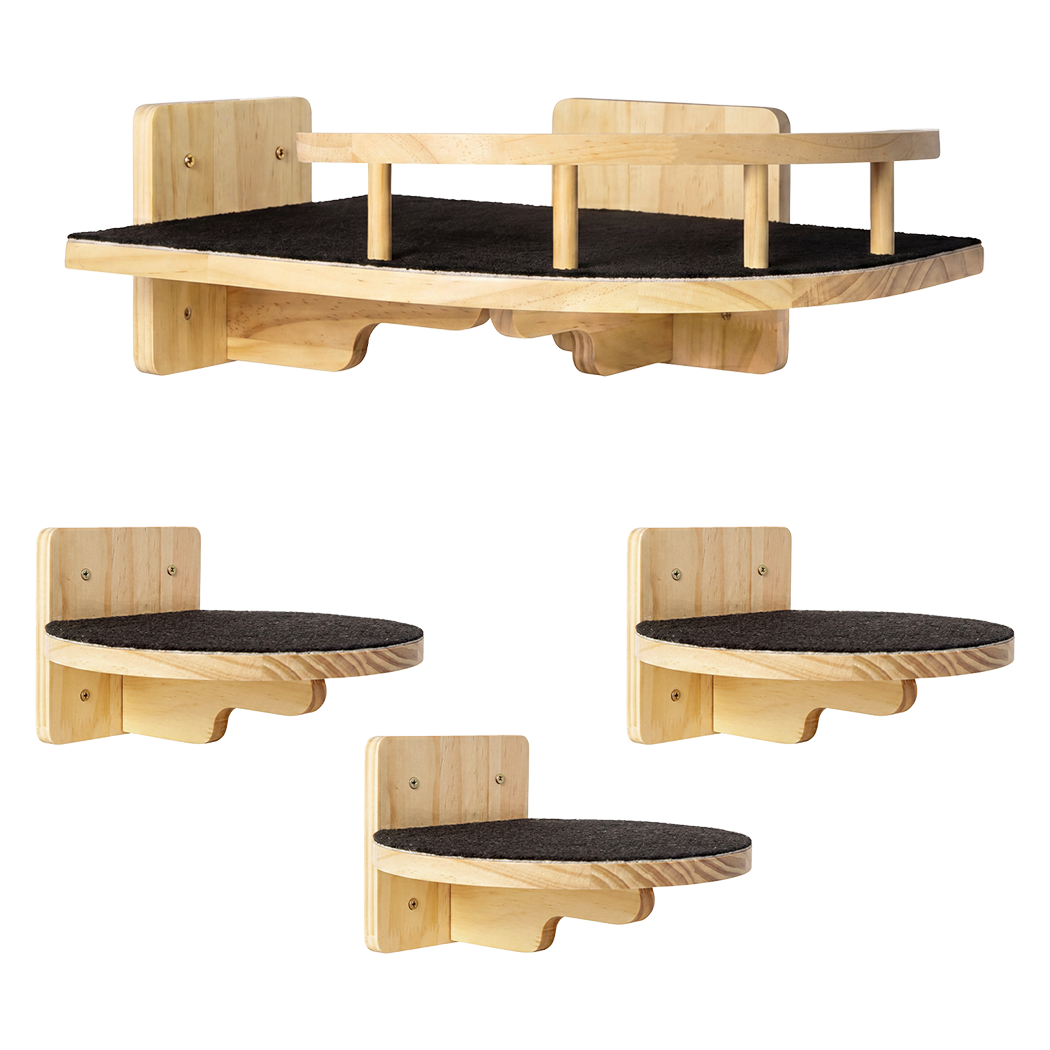 Pawz Cat Wall Shelves Corner Cat Tree with Guard Rail 15mm Pine Wood