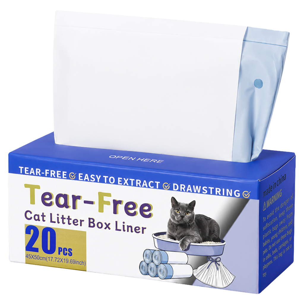 Pawz Cat Litter Bags 45 x 50cm 10kg 2Rolls 40ct Drawstring HDPE White Blue