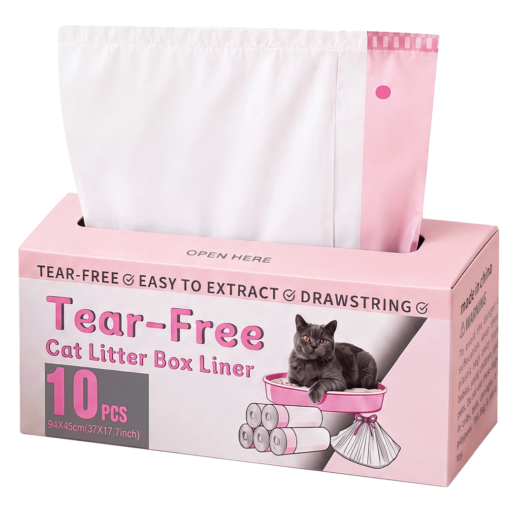 Pawz Cat Litter Bags 30 Pcs 94 x 45cm Drawstring 10kg HDPE White Pink