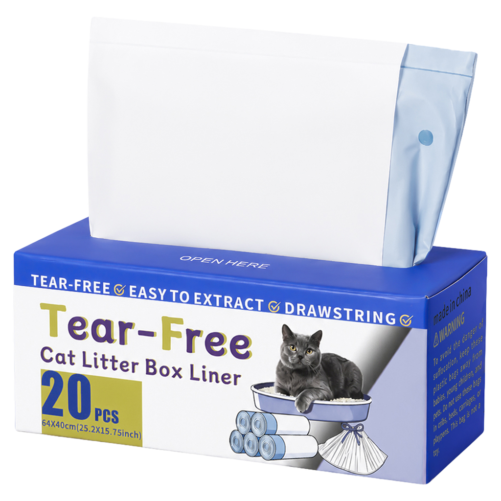 Pawz Cat Litter Bags 120Count Drawstring Cat Poop Bags HDPE White Blue