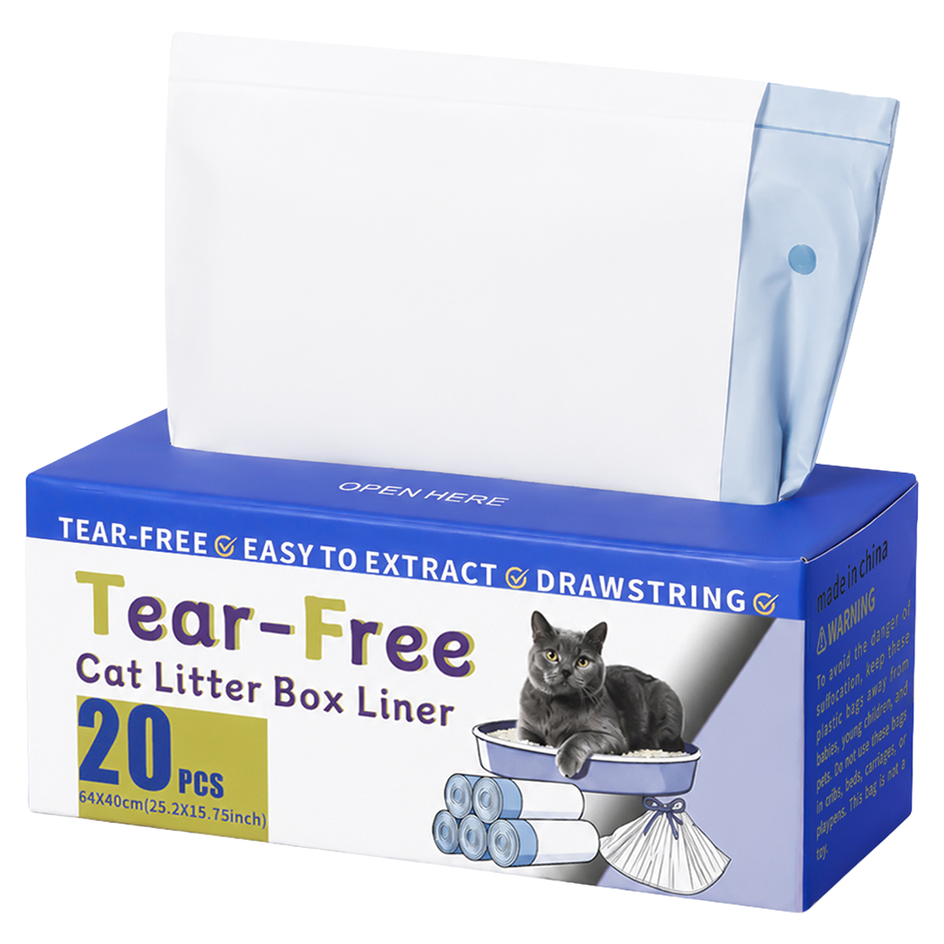 Pawz Cat Litter Bags 120Count Drawstring Cat Poop Bags HDPE White Blue