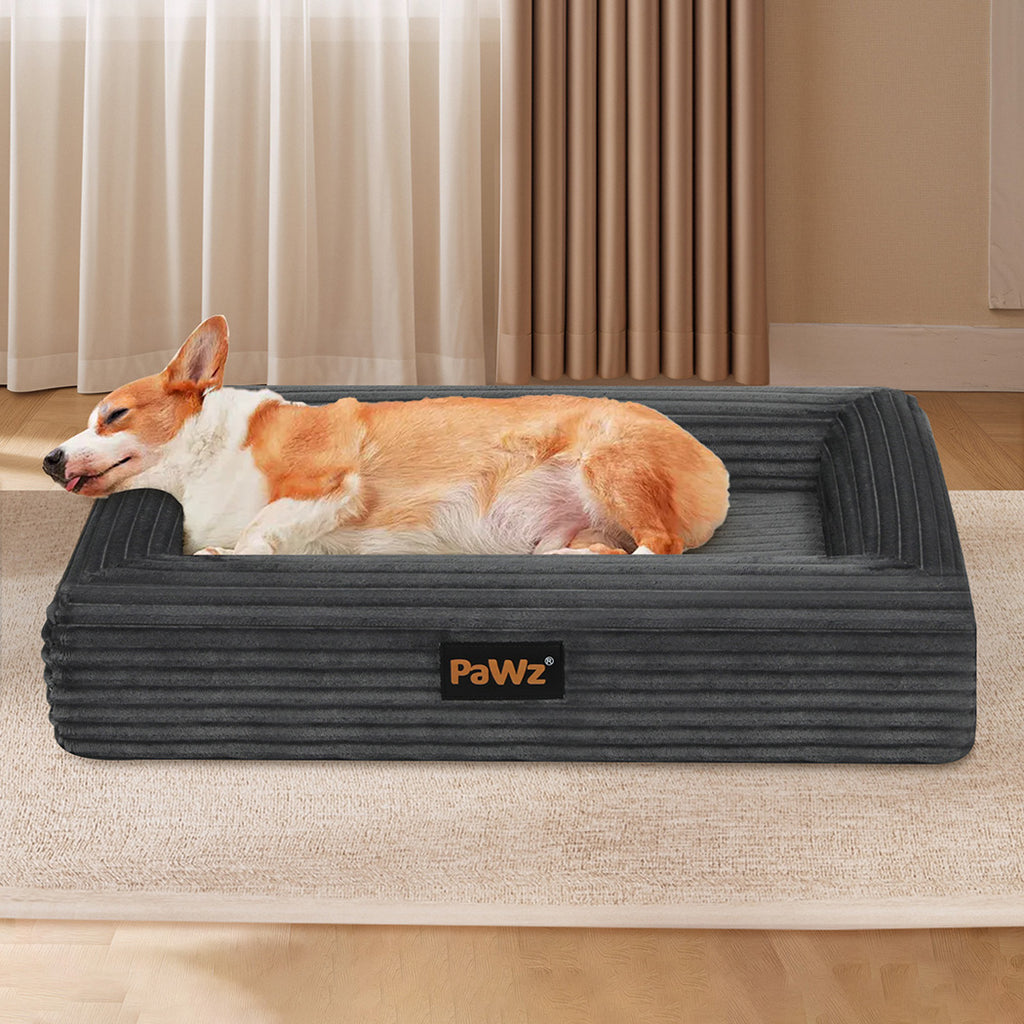 Pawz L Size Orthopedic Dog Bed with Corduroy Removable Cover Waterproof Washable Grey
