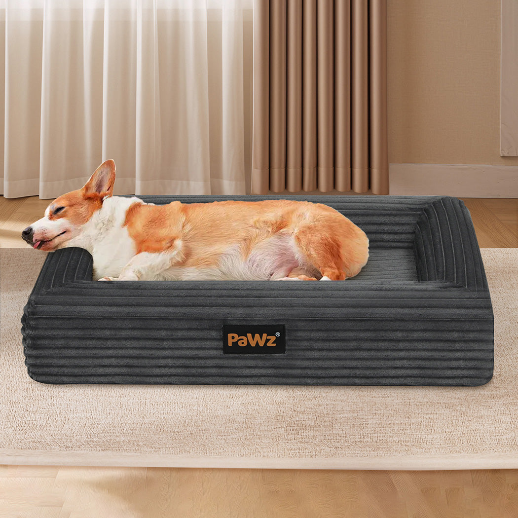 Pawz L Size Orthopedic Dog Bed with Corduroy Removable Cover Waterproof Washable Grey