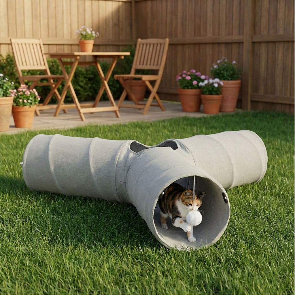 Pawz 3 Way Cat Tunnel Toy Interactive Foldable Tube Indoor Pet 2 Haning Balls