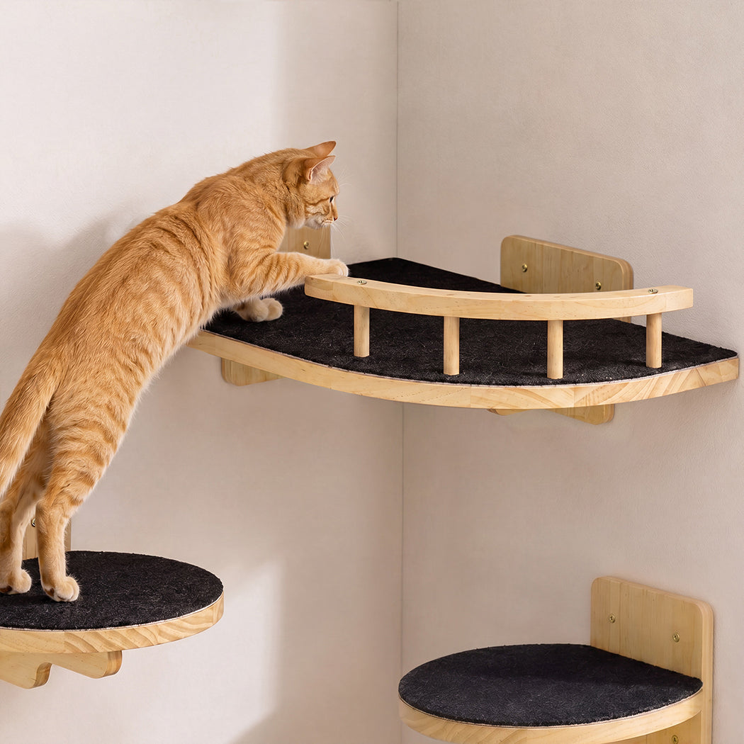 Pawz Cat Wall Shelves Corner Cat Tree with Guard Rail 15mm Pine Wood