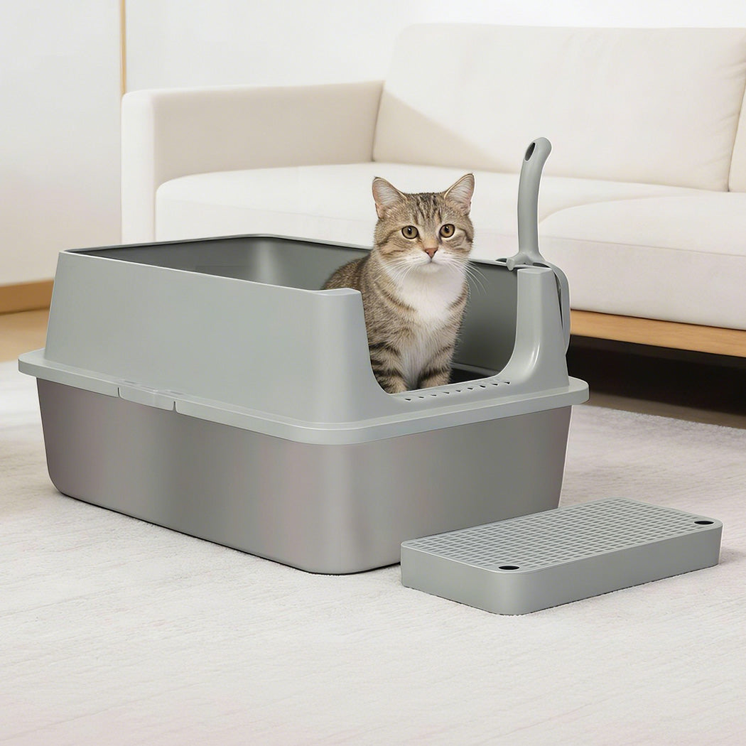 Pawz Stainless Steel Large Semi-Enclosed Cat Litter Box