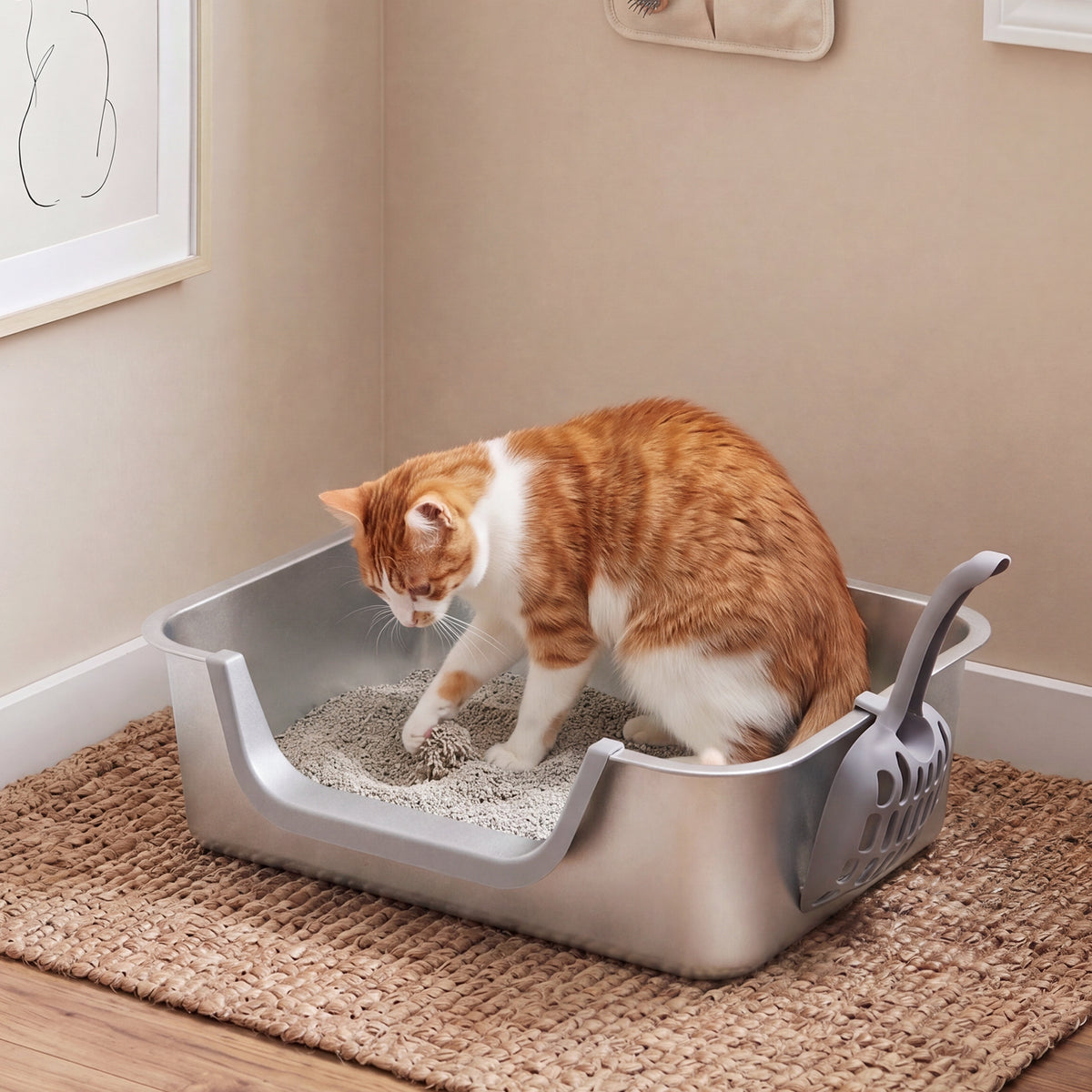 Pawz Stainless Steel Cat Litter Box Low Entry Tray Non-Stick Easy to Clean