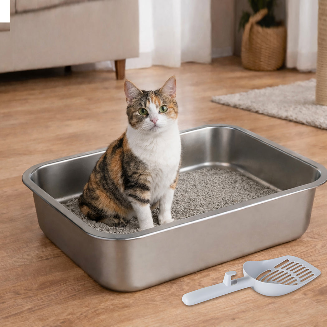 Pawz Stainless Steel Cats Litter Box 10cm Height Small Animals Easy Entry Clean