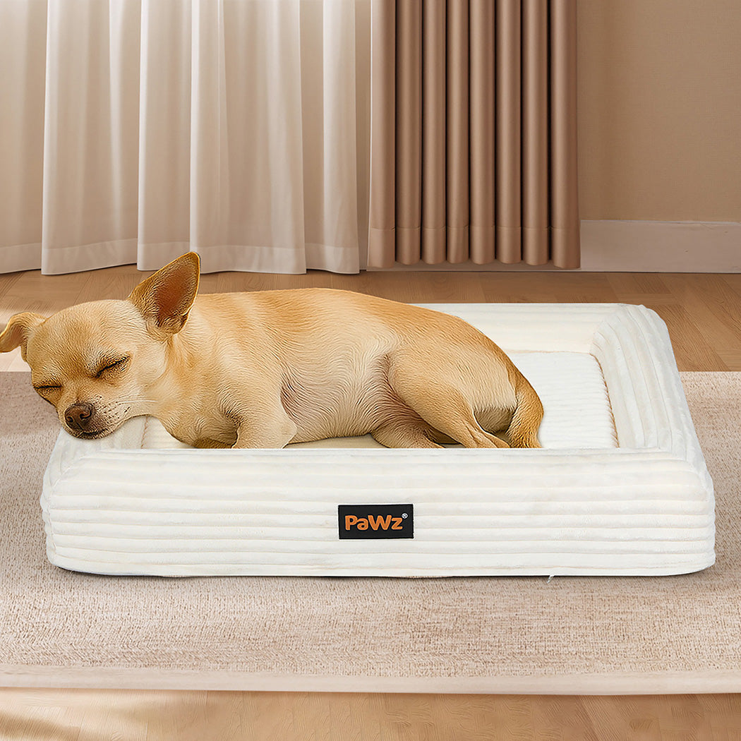 Pawz M Size Orthopedic Dog Bed with Corduroy Removable Cover Waterproof Washable Beige