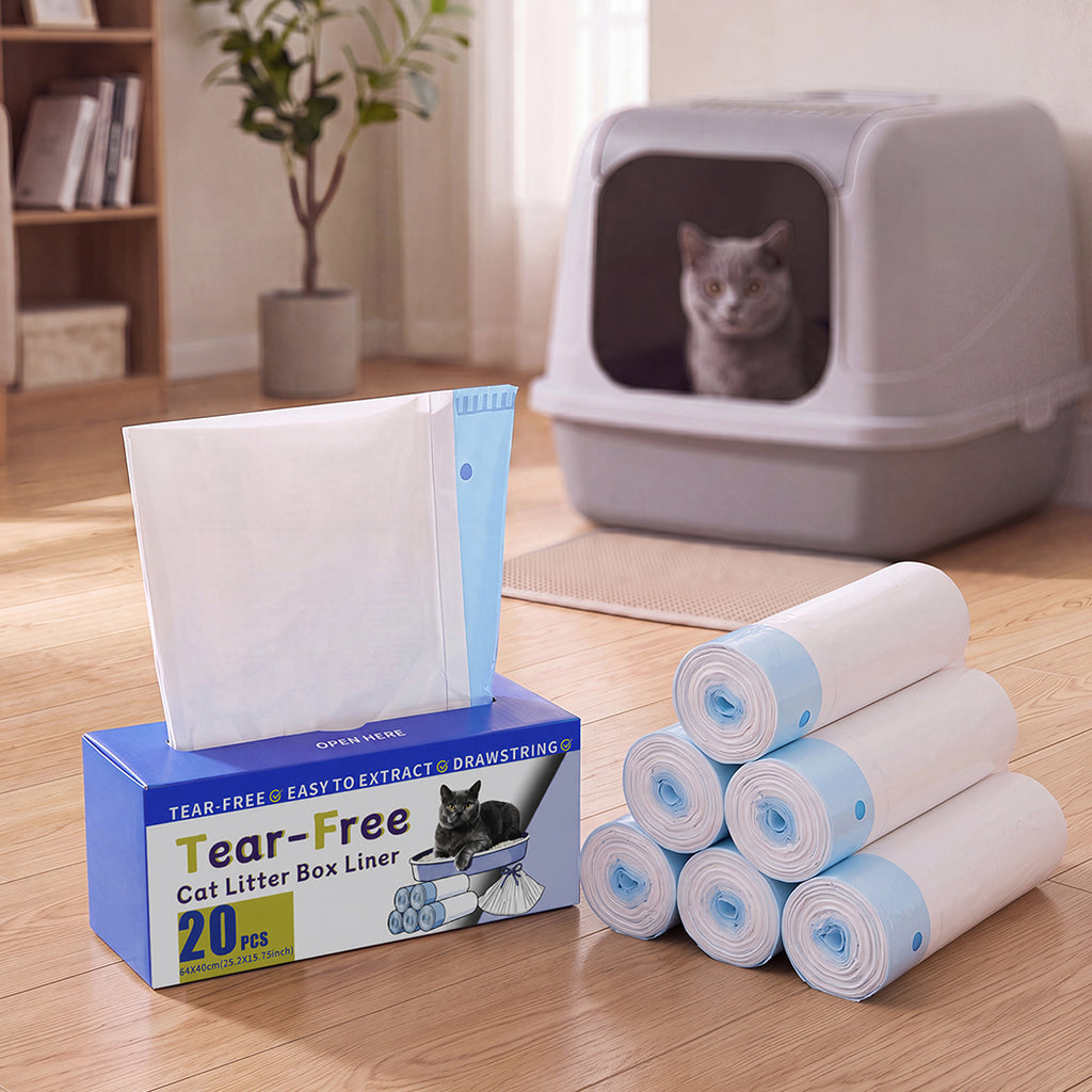 Pawz Cat Litter Bags 120Count Drawstring Cat Poop Bags HDPE White Blue