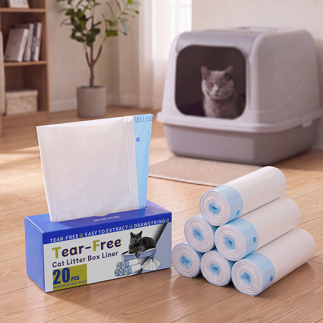 Pawz Cat Litter Bags 120Count Drawstring Cat Poop Bags HDPE White Blue