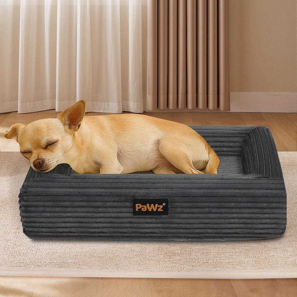 Pawz M Size Orthopedic Dog Bed with Corduroy Removable Cover Waterproof Washable Grey