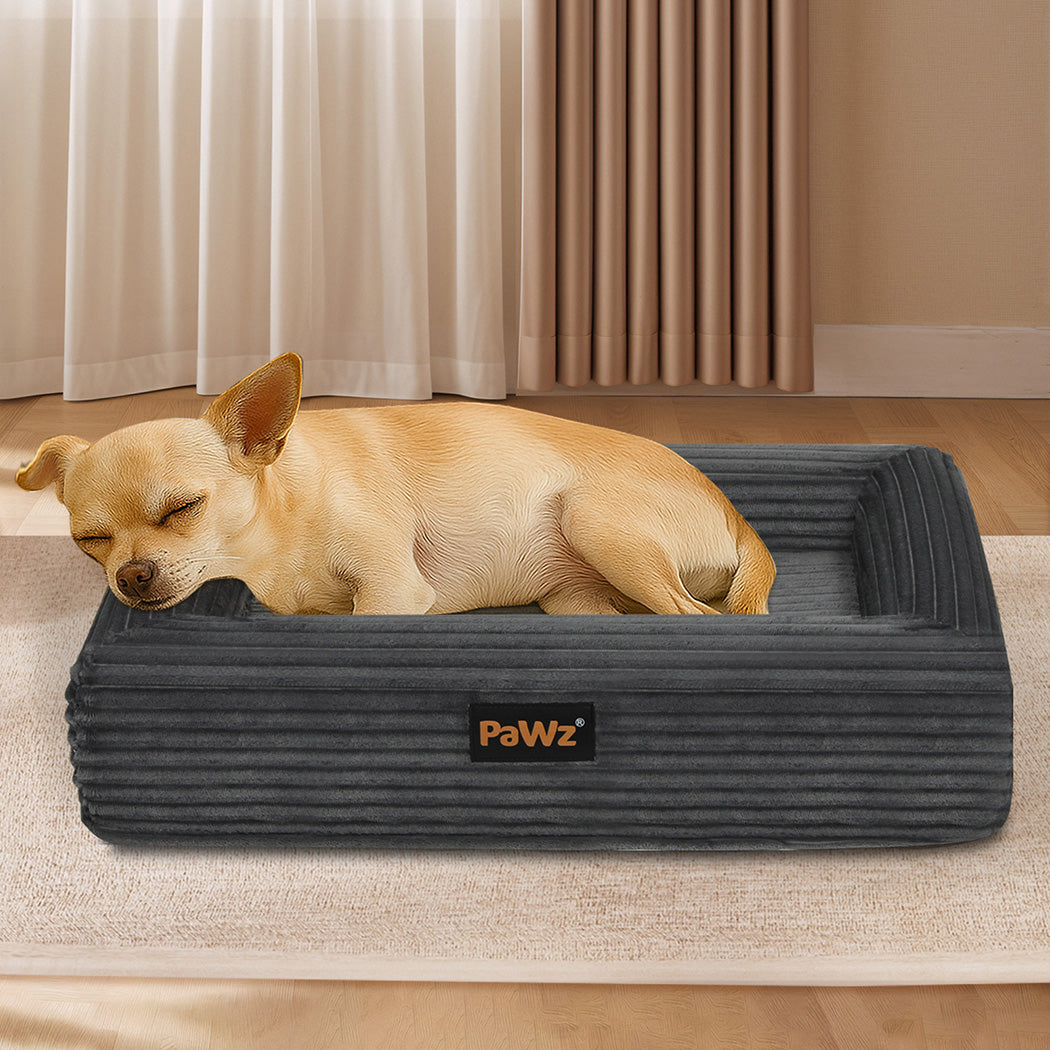 Pawz M Size Orthopedic Dog Bed with Corduroy Removable Cover Waterproof Washable Grey