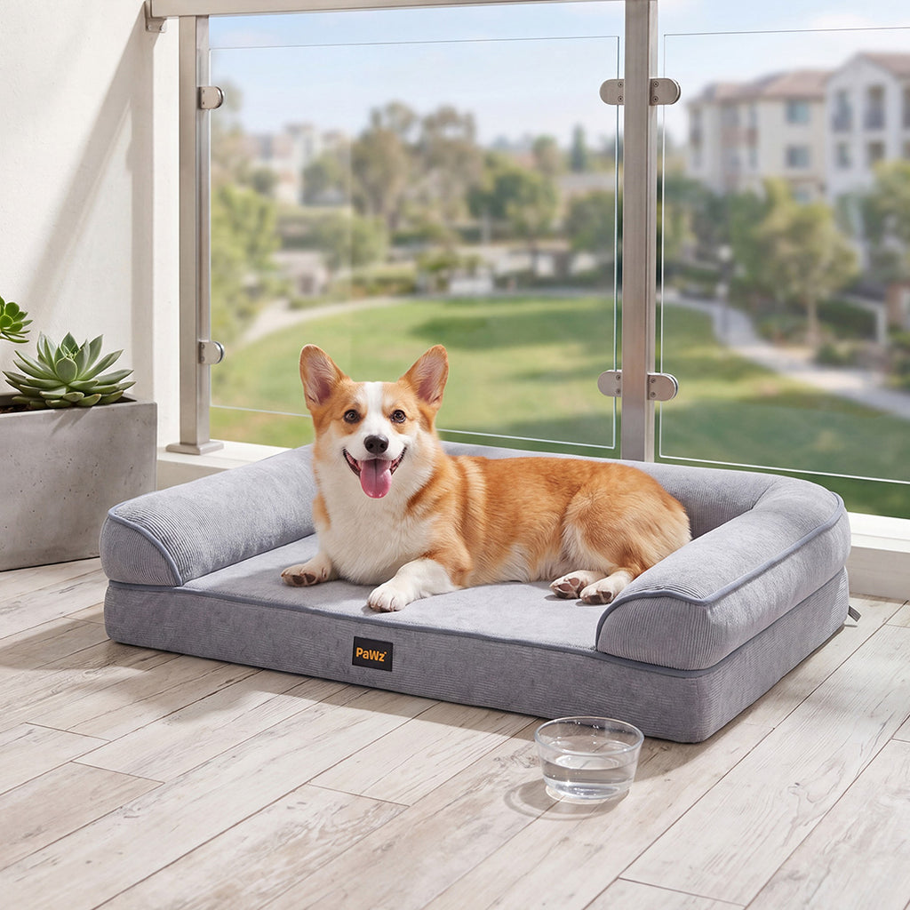 Pawz Cooling Orthopedic Dog Bed Waterproof Lining Washable Memory Foam Grey L