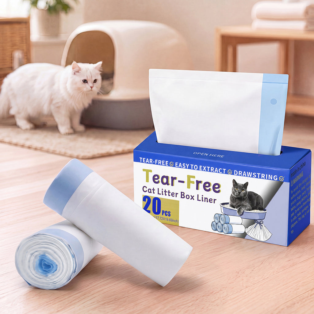 Pawz Cat Litter Bags 45 x 50cm 10kg 2Rolls 40ct Drawstring HDPE White Blue
