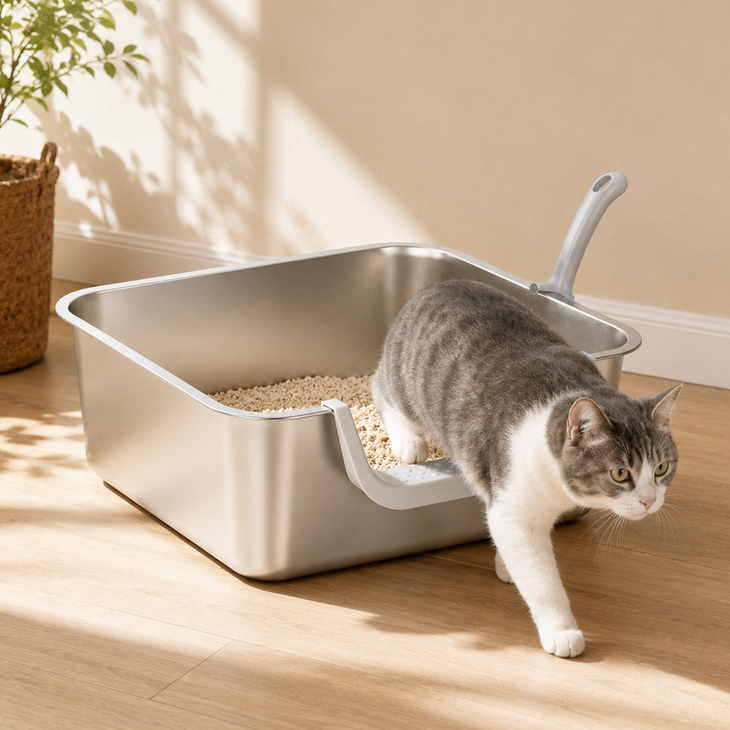 Pawz Stainless Steel Cat Litter Box Low Entry Tray Non-Stick Easy to Clean