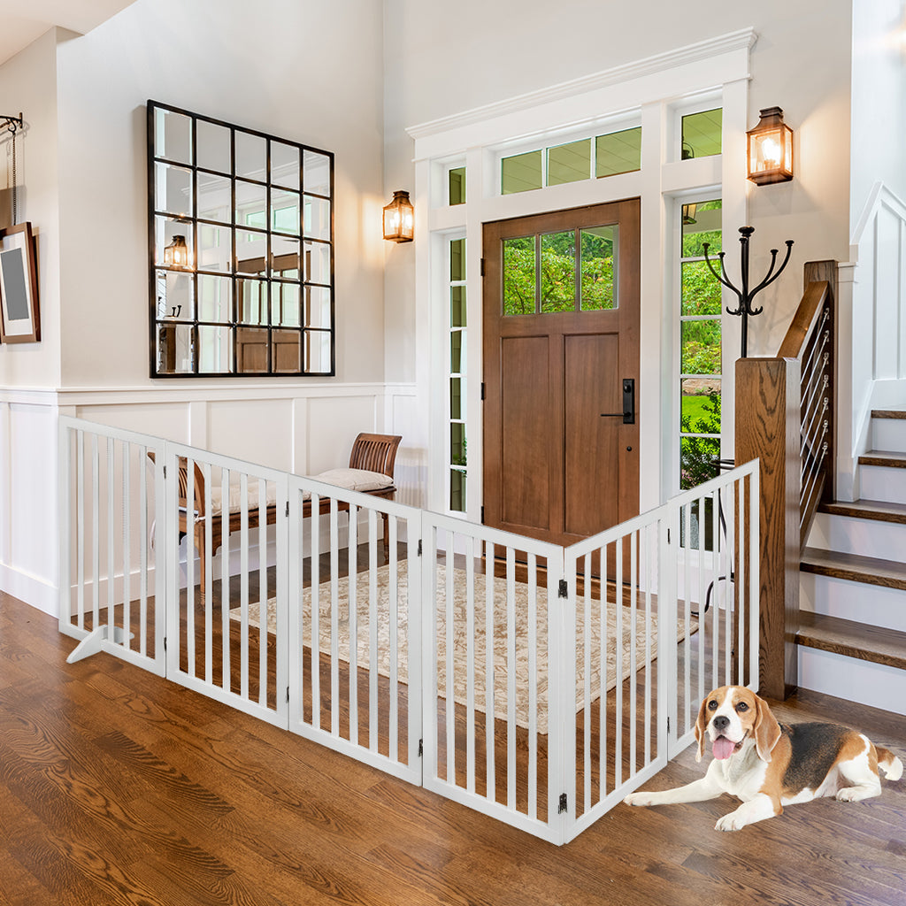 PaWz Wooden Pet Gate Dog Fence Safety White 6 Panels