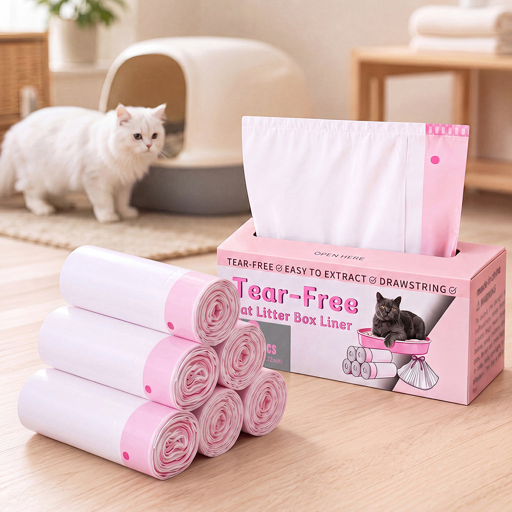 Pawz Cat Litter Bags 120 Count Drawstring 64 x 40cm 10kg HDPE White Pink