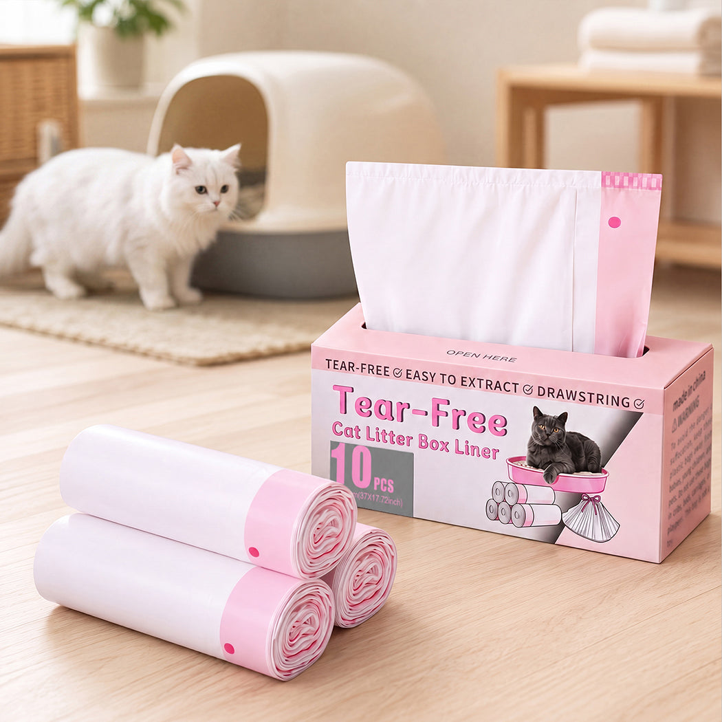 Pawz Cat Litter Bags 30 Pcs 94 x 45cm Drawstring 10kg HDPE White Pink