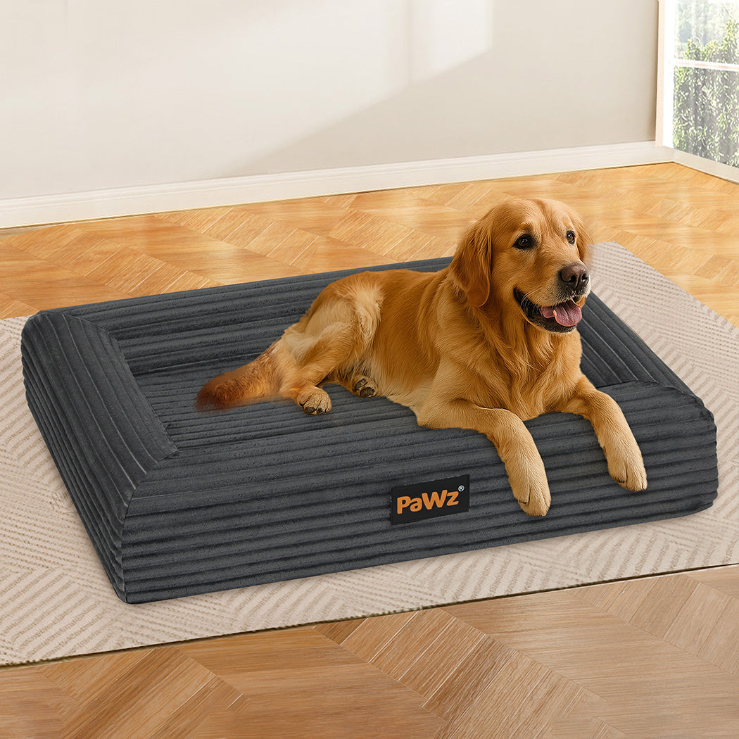 Pawz XXL Size Orthopedic Dog Bed with Corduroy Removable Cover Waterproof Washable Grey