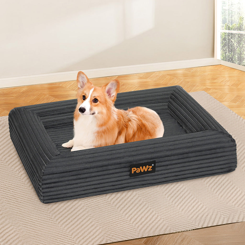 Pawz L Size Orthopedic Dog Bed with Corduroy Removable Cover Waterproof Washable Grey