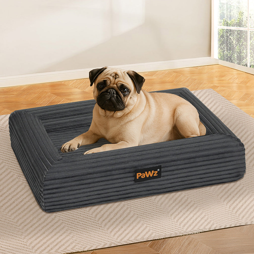 Pawz M Size Orthopedic Dog Bed with Corduroy Removable Cover Waterproof Washable Grey