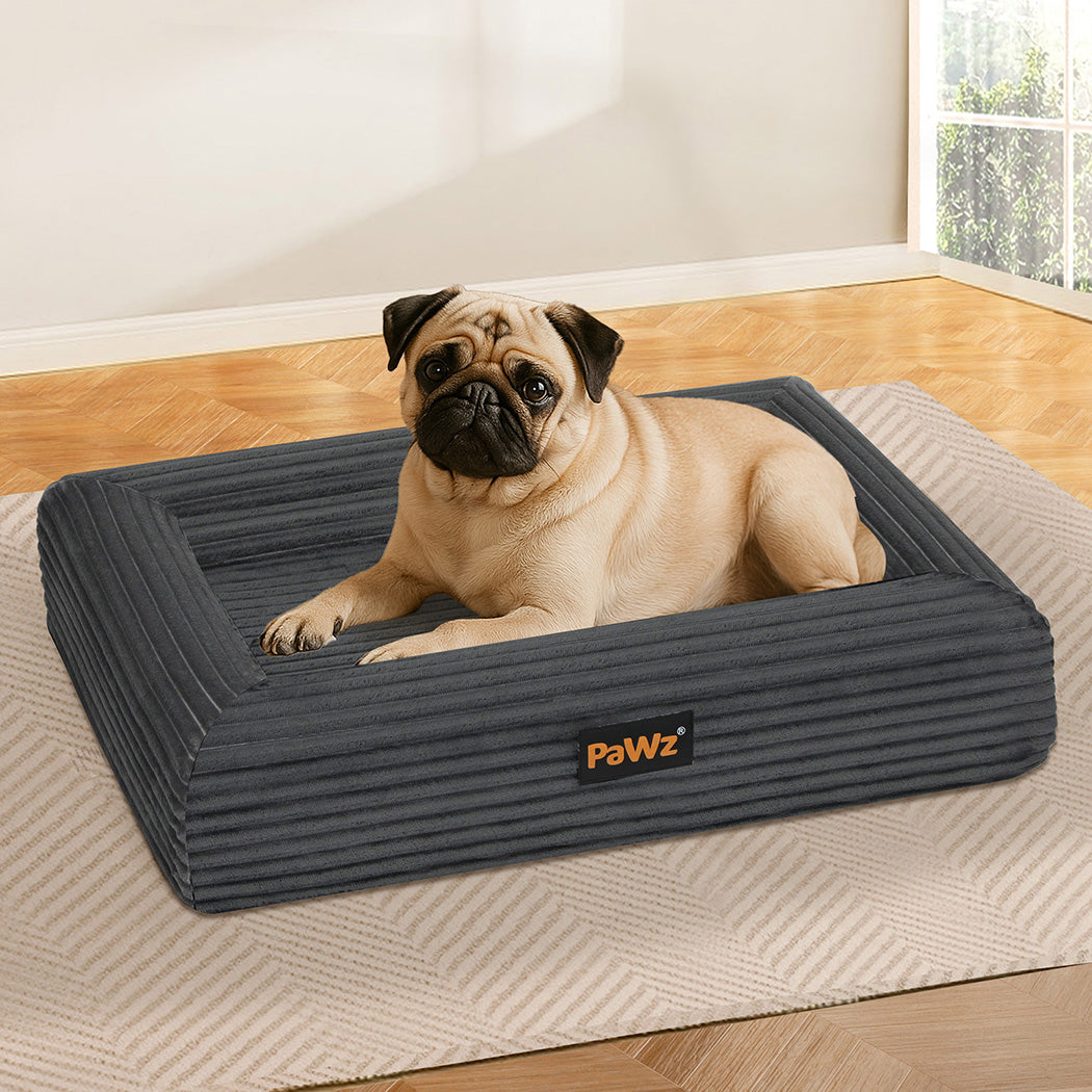 Pawz M Size Orthopedic Dog Bed with Corduroy Removable Cover Waterproof Washable Grey