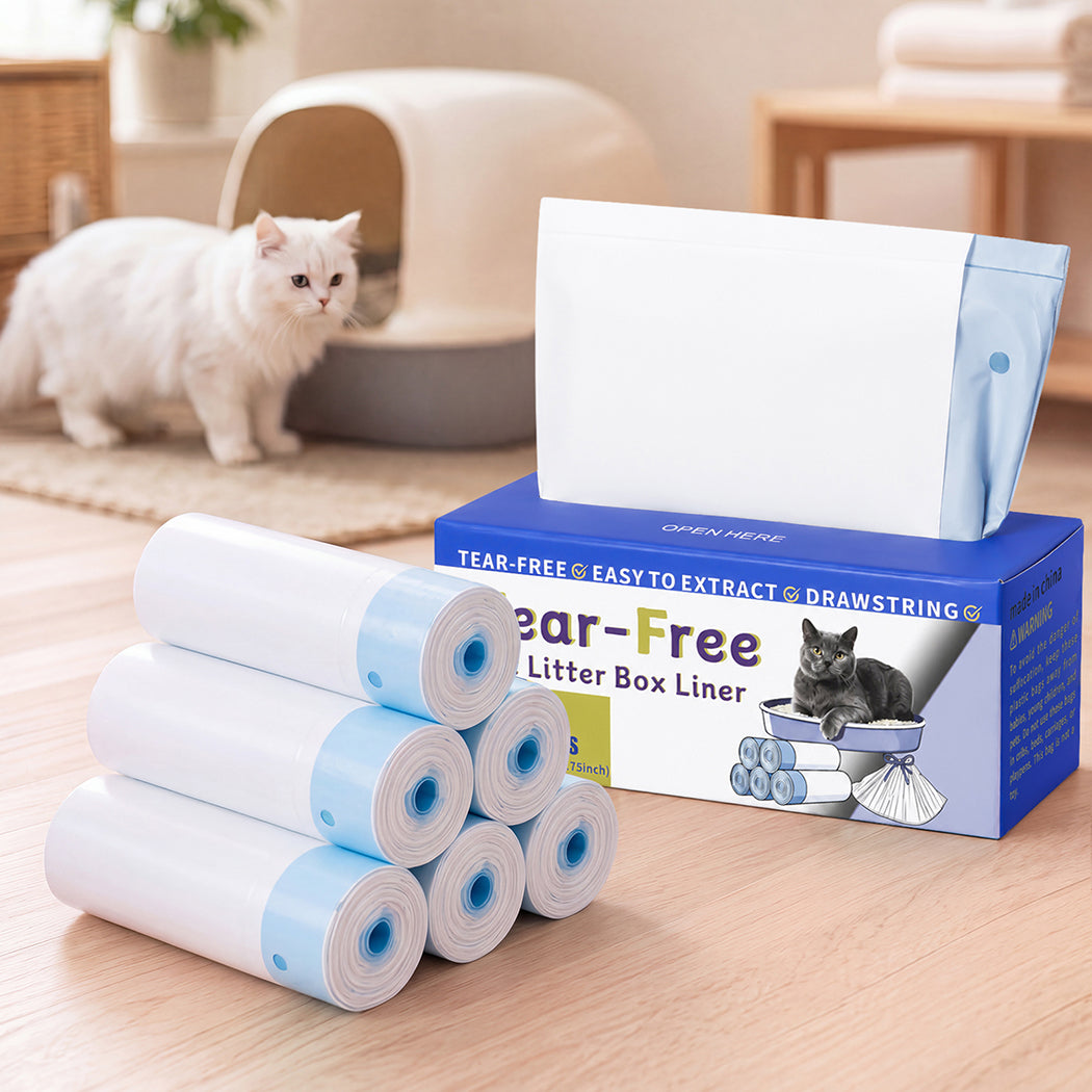 Pawz Cat Litter Bags 120Count Drawstring Cat Poop Bags HDPE White Blue