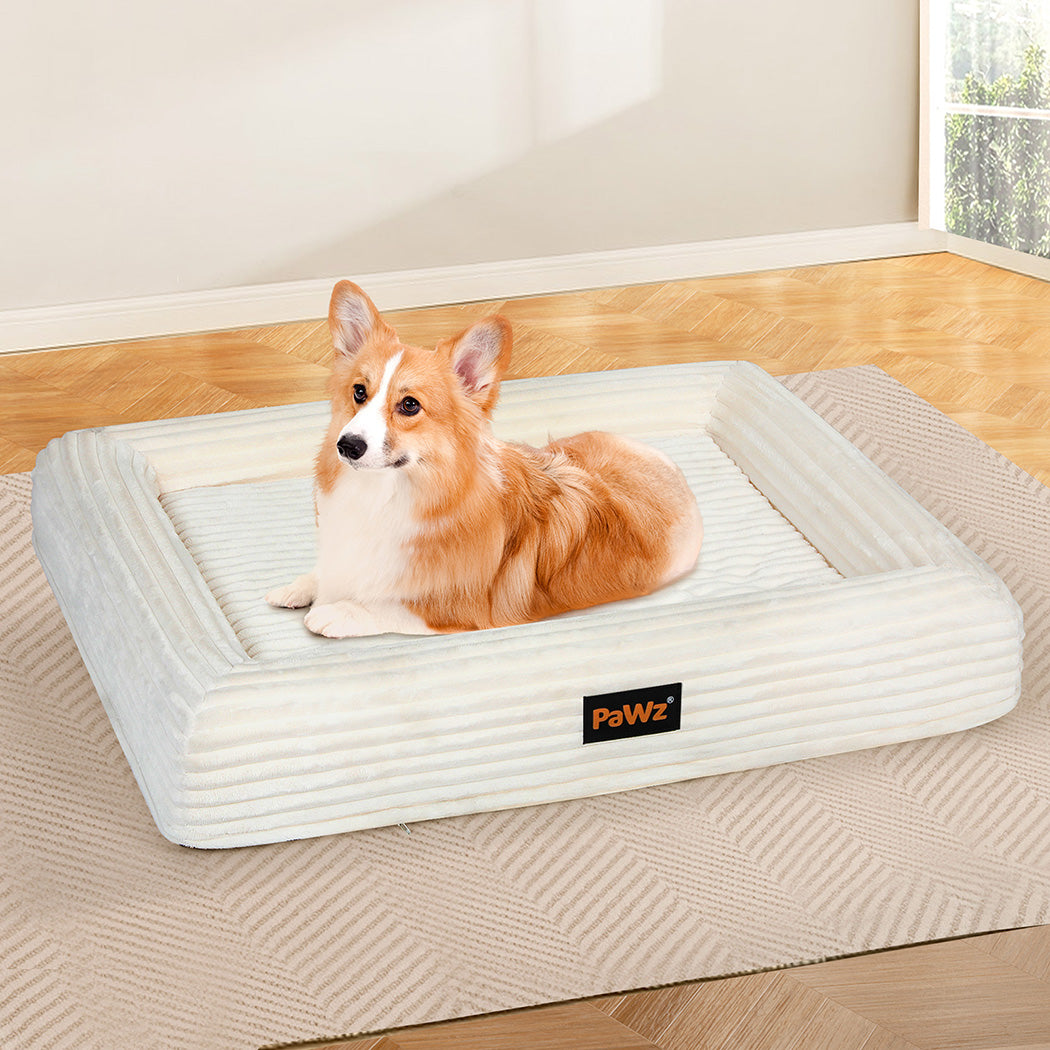 Pawz L Size Orthopedic Dog Bed with Corduroy Removable Cover Waterproof Washable Beige