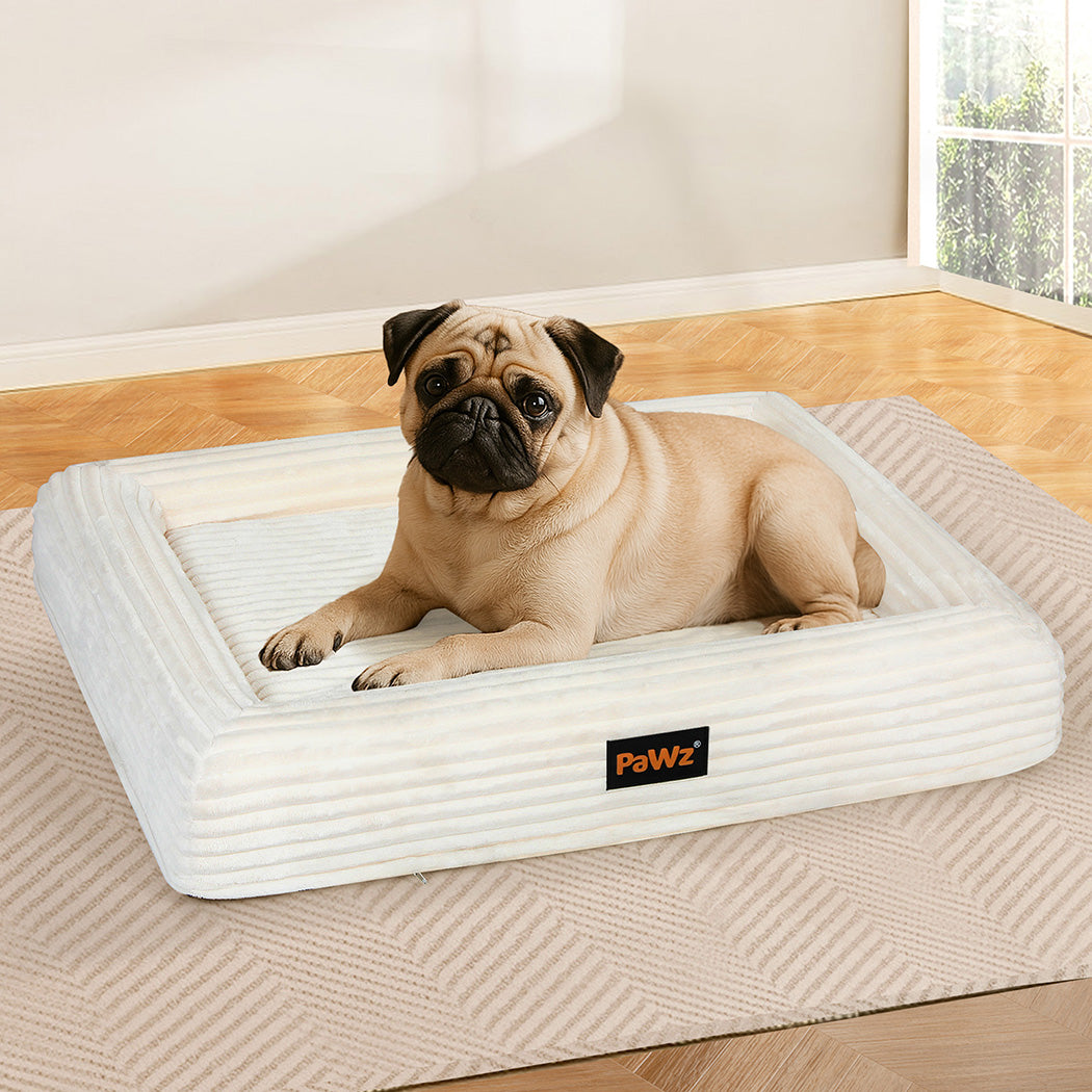 Pawz M Size Orthopedic Dog Bed with Corduroy Removable Cover Waterproof Washable Beige