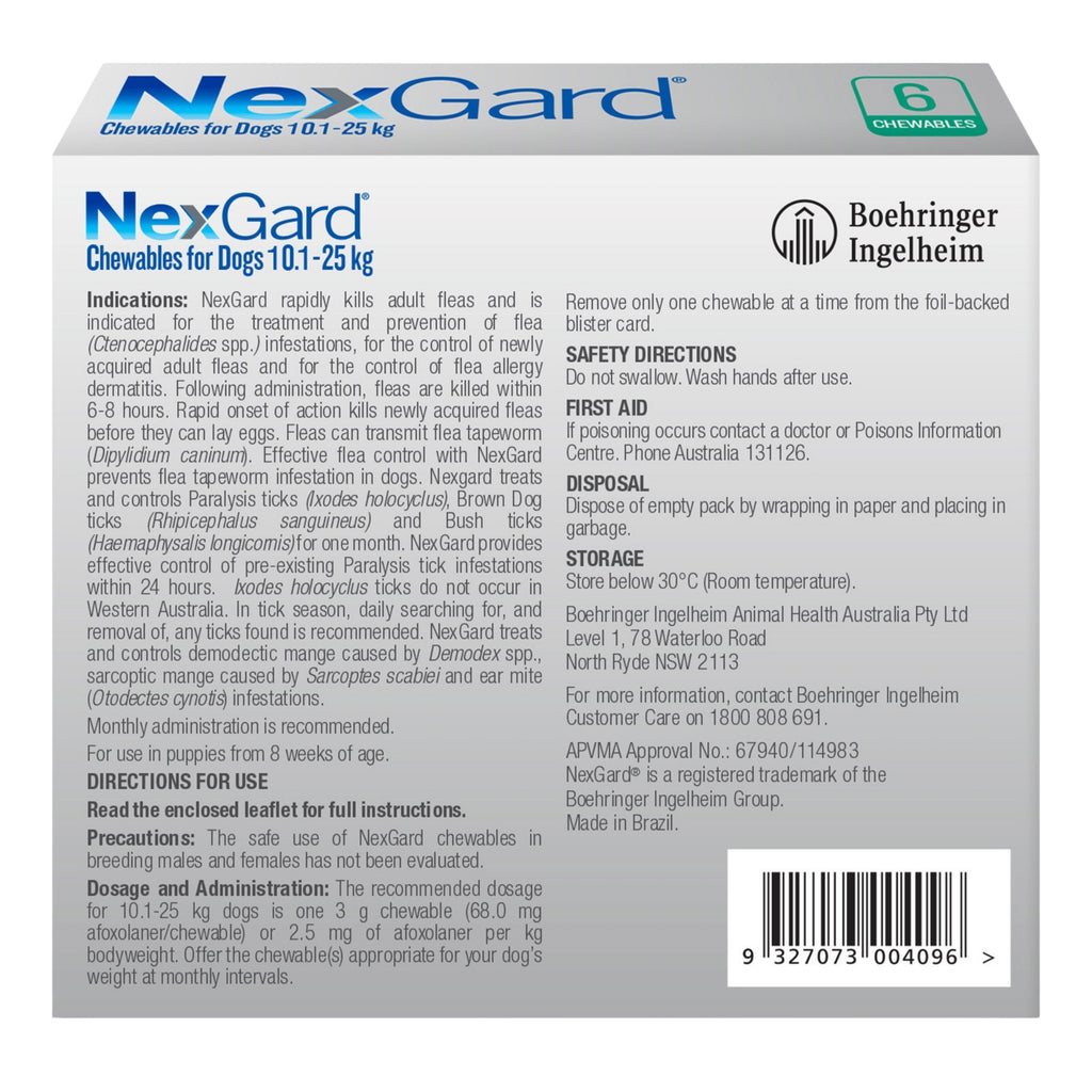 Nexgard Large Dogs 10.1-25Kg Green 3pk