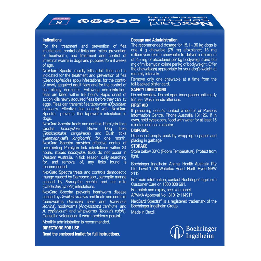 NexGard Spectra Dogs 15.1-30kg 6pk