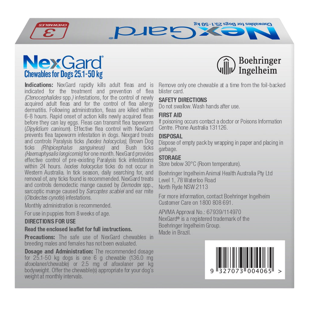 Nexgard XLarge Dogs 25.1 - 50kg Red 6pk