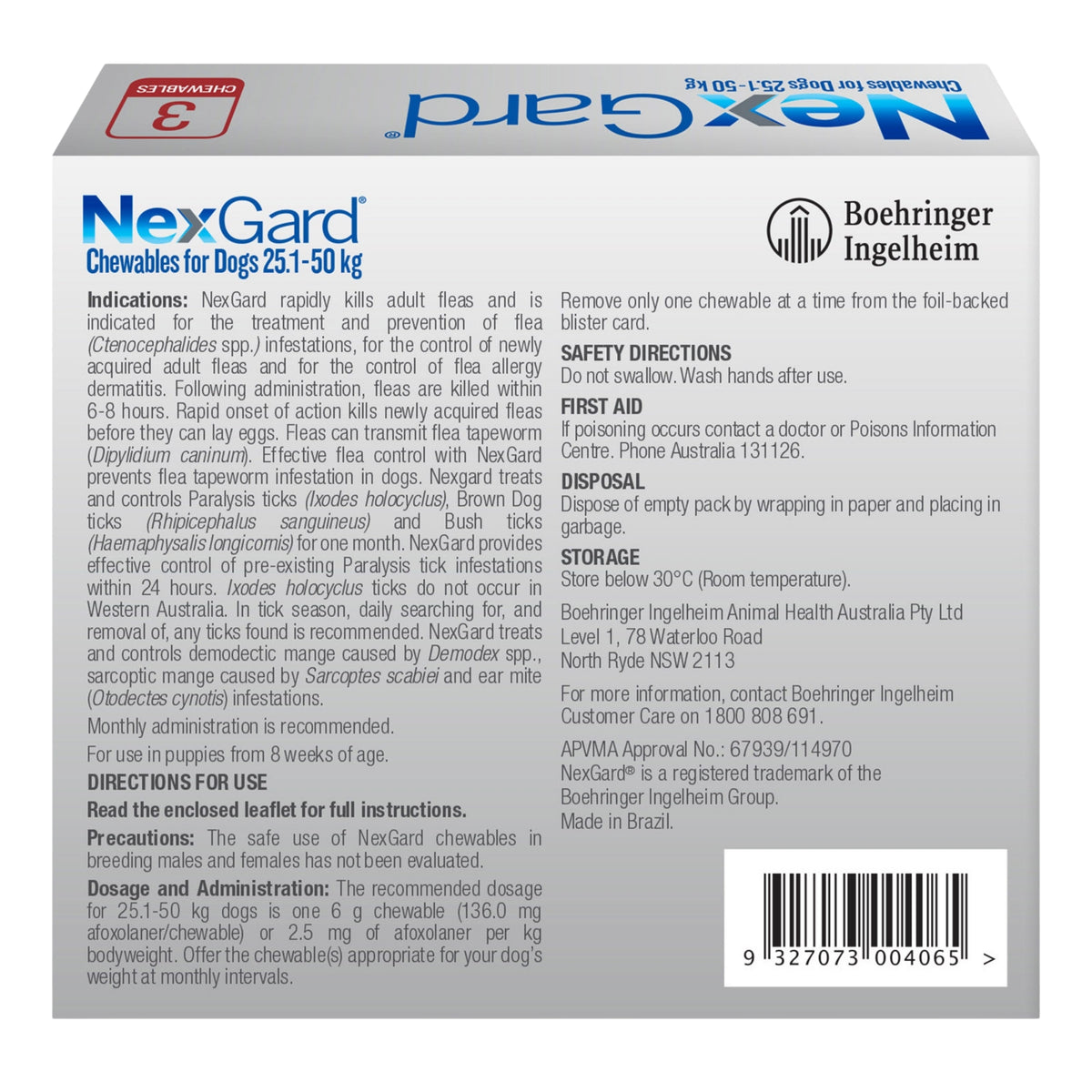 Nexgard XLarge Dogs 25.1 - 50kg Red 6pk