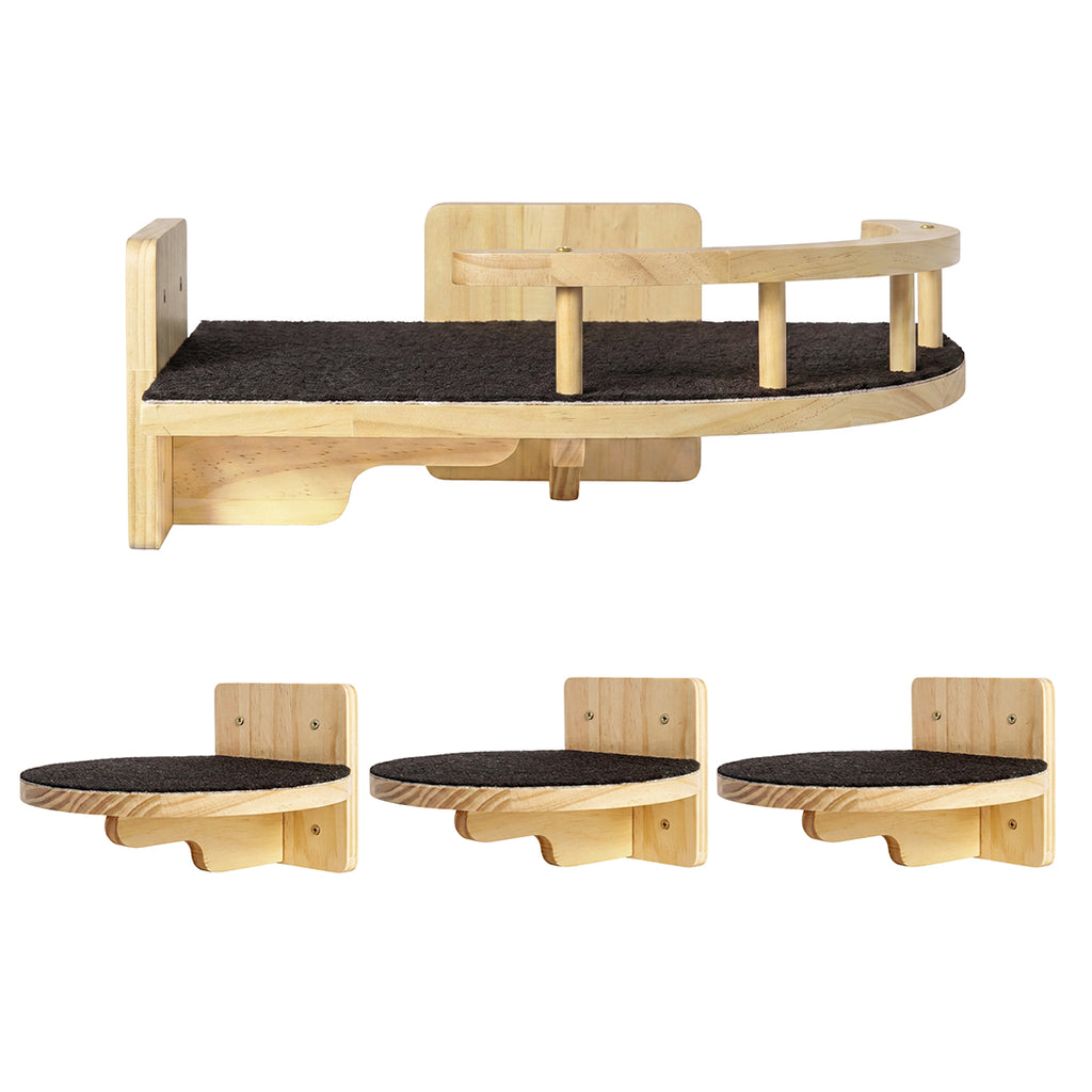 Pawz Cat Wall Shelves Corner Cat Tree with Guard Rail 15mm Pine Wood