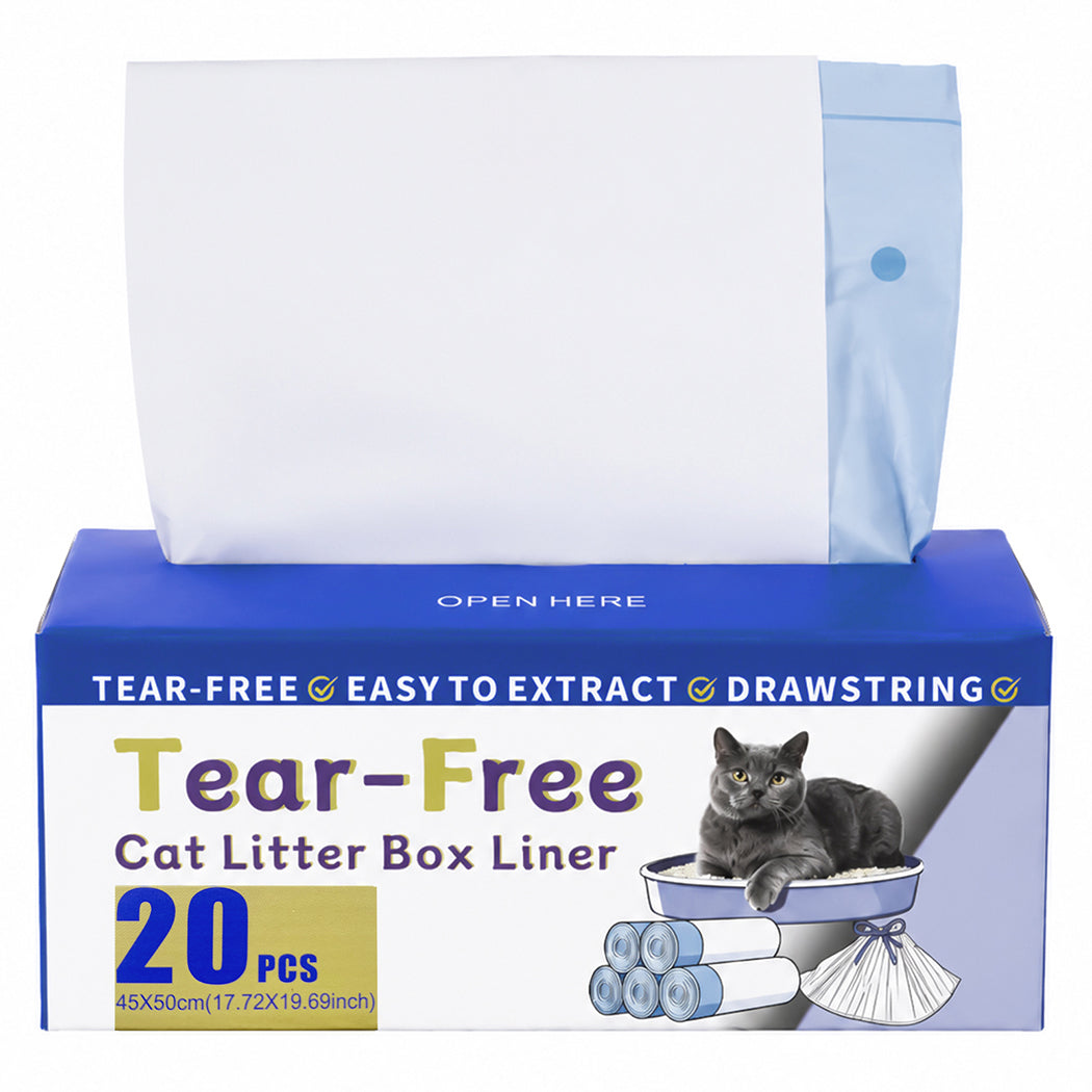 Pawz Cat Litter Bags 45 x 50cm 10kg 2Rolls 40ct Drawstring HDPE White Blue