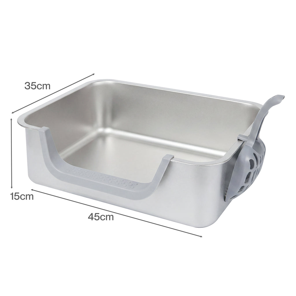 Pawz Stainless Steel Cat Litter Box Low Entry Tray Non-Stick Easy to Clean