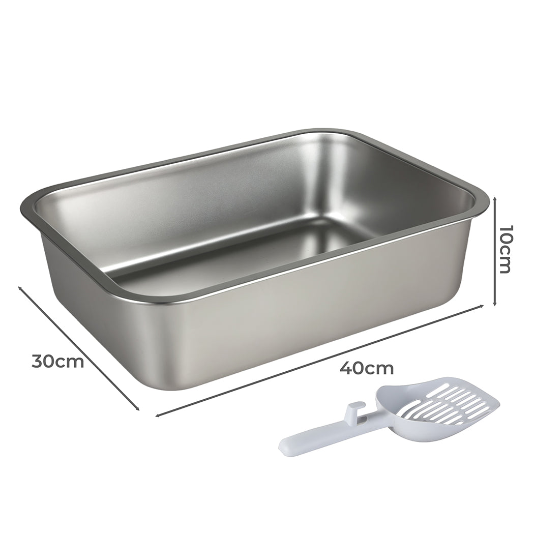 Pawz Stainless Steel Cats Litter Box 10cm Height Small Animals Easy Entry Clean