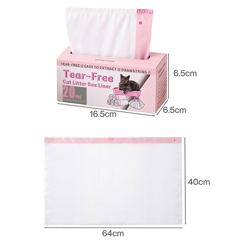 Pawz Cat Litter Bags 120 Count Drawstring 64 x 40cm 10kg HDPE White Pink