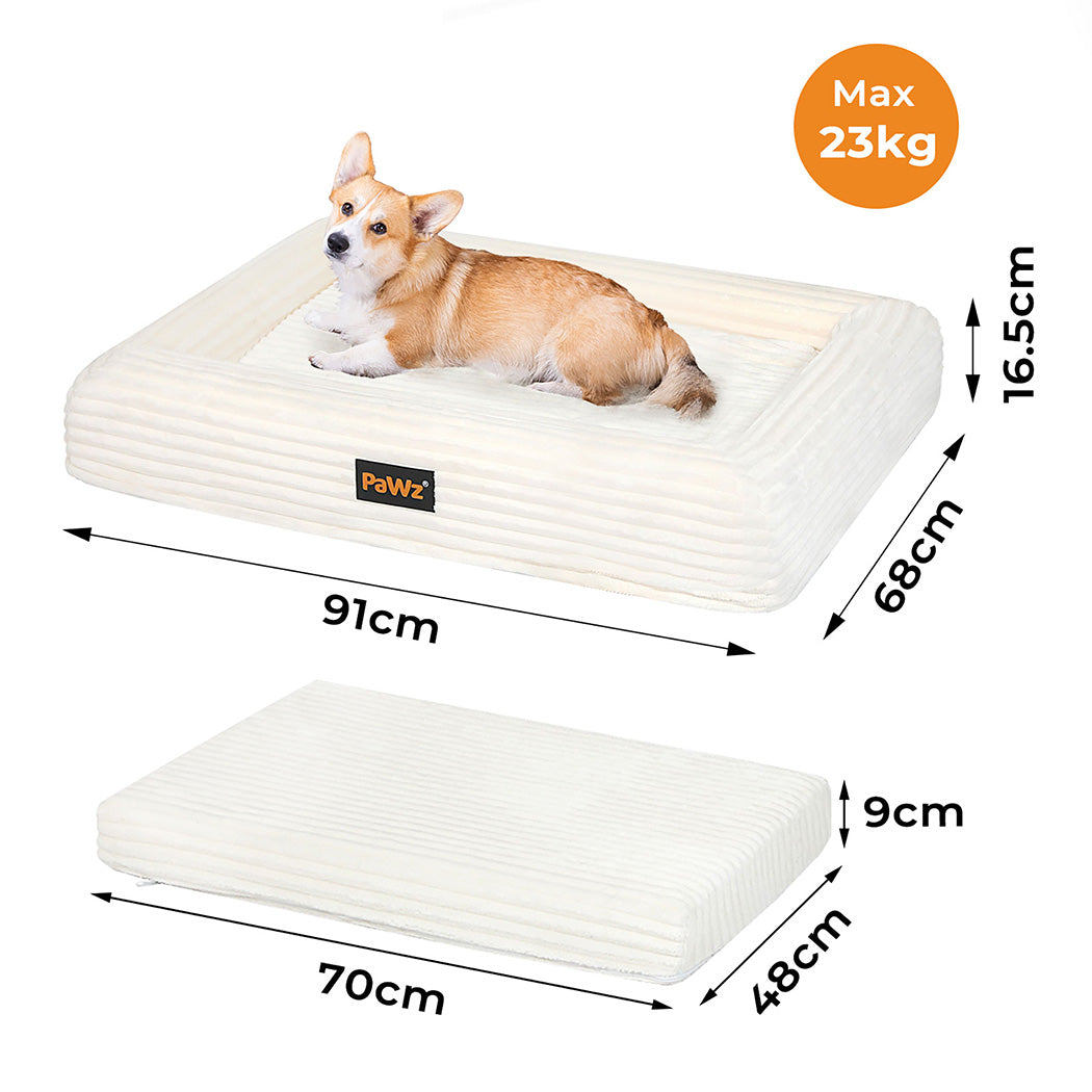 Pawz L Size Orthopedic Dog Bed with Corduroy Removable Cover Waterproof Washable Beige