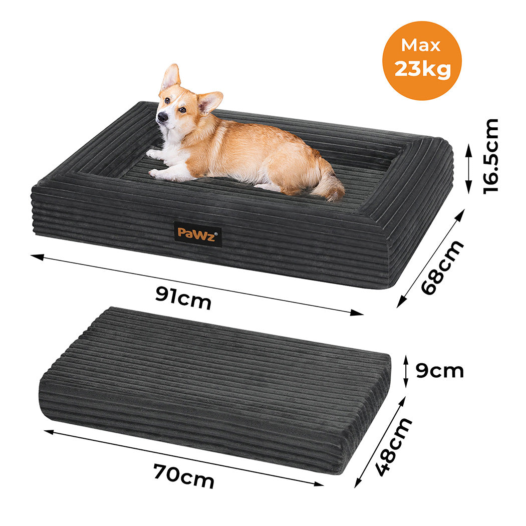 Pawz L Size Orthopedic Dog Bed with Corduroy Removable Cover Waterproof Washable Grey