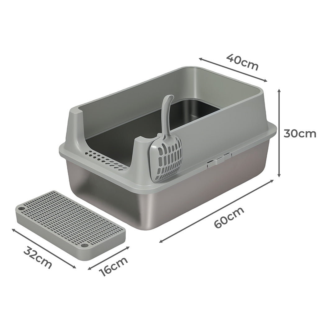 Pawz Stainless Steel Large Semi-Enclosed Cat Litter Box